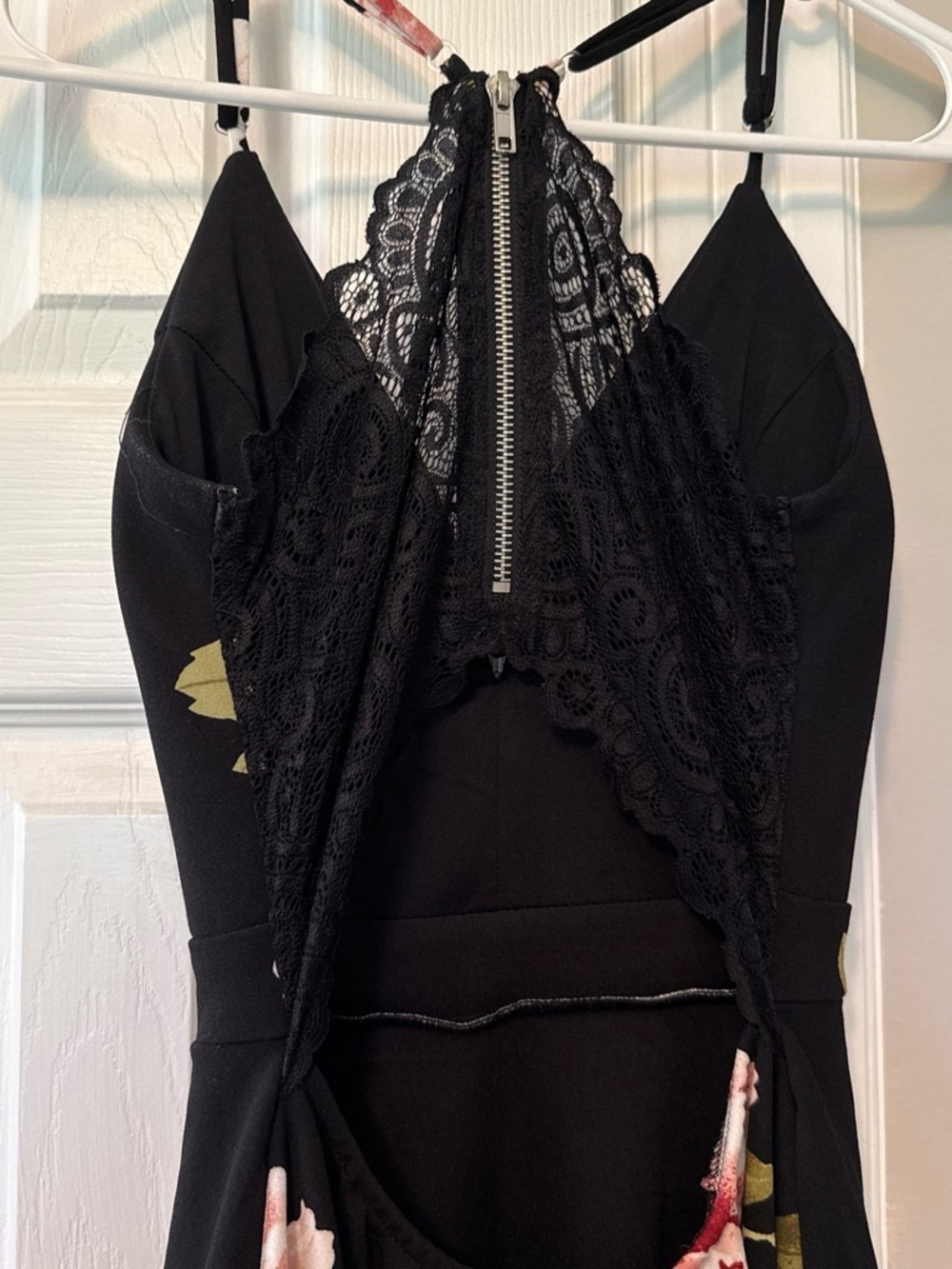 Floral Black Fit-and-Flare Dress with Lace Back - Picture 3 of 5